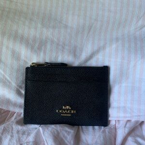 Coach Black Leather Card Wallet with Gold Logo